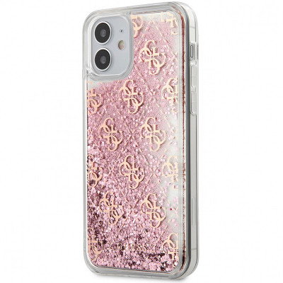 Husa Plastic - TPU Guess 4G Liquid Glitter pentru Apple iPhone 12 mini, Roz GUHCP12SLG4GSPG foto