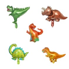 Set 5 Baloane Folie Metalizata, Cyrax, Figurine Dinozauri, 30 cm, Ambalaj Individual, Pai inclus, Umflare cu Aer sau Heliu, Multicolor