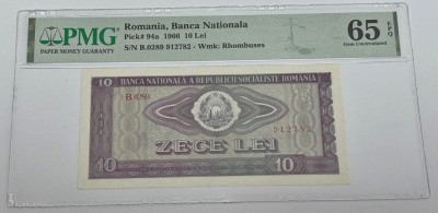 bancnota romaneasca de colectie - 10 lei 1966 gradata PMG EPQ65 foto