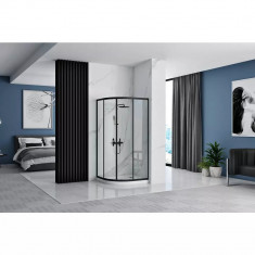 Cabina dus cu cadita semirotunda Rea Look cu doua usi culisante 80x80 negru mat