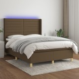 Cumpara ieftin Pat cu arcuri, saltea și LED, maro &icirc;nchis, 140x190 cm, textil