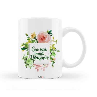 Cana alba personalizata &amp;quot;Cea mai buna diriginta&amp;quot;, INOVATIX&amp;reg;. 330ml foto