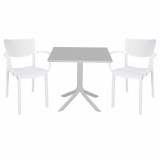 Set mobilier de gradina 3 piese Groovy-Frontline, Pakoworld, masa cu 2 scaune, 80x80x74.5 cm, polipropilena, alb