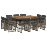 Cumpara ieftin Set mobilier de gradina cu perne, 11 piese, gri, poliratan