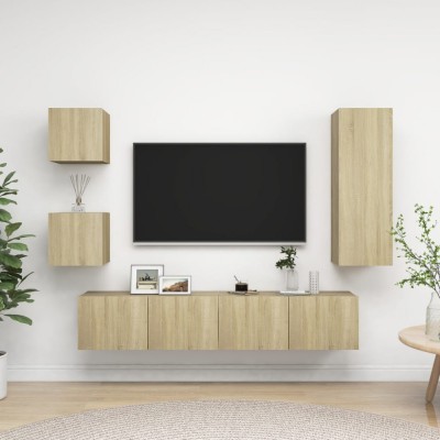 Gossi set comoda tv, 5 piese, stejar sonoma, lemn prelucrat foto