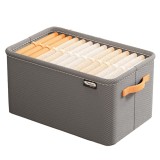 Cutie Depozitare Flippy, pentru Haine, lucruri, din Textil cu Cadru Metalic, Manere Laterale, forma Dreptunghiulara, 42 x 28 x 25 cm, volum 29 L, Gri