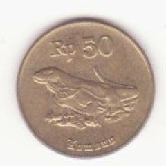 Indonezia 50 rupii 1998 - varanul Komodo, tiraj :150 000 exemplare. foto