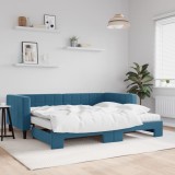 Cumpara ieftin Pat de zi cu extensie și saltea, albastru, 90x200 cm, catifea