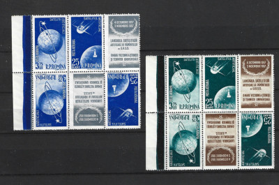 ROMANIA 1957 - SATELITII ARTIFICIALI, TRIPTICURI TETE BECHE, MNH - LP 444b (A) foto