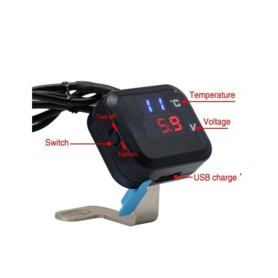 Termometru 4 in1 + mufa bord incarcator USB 3A + voltmetru 12V foto