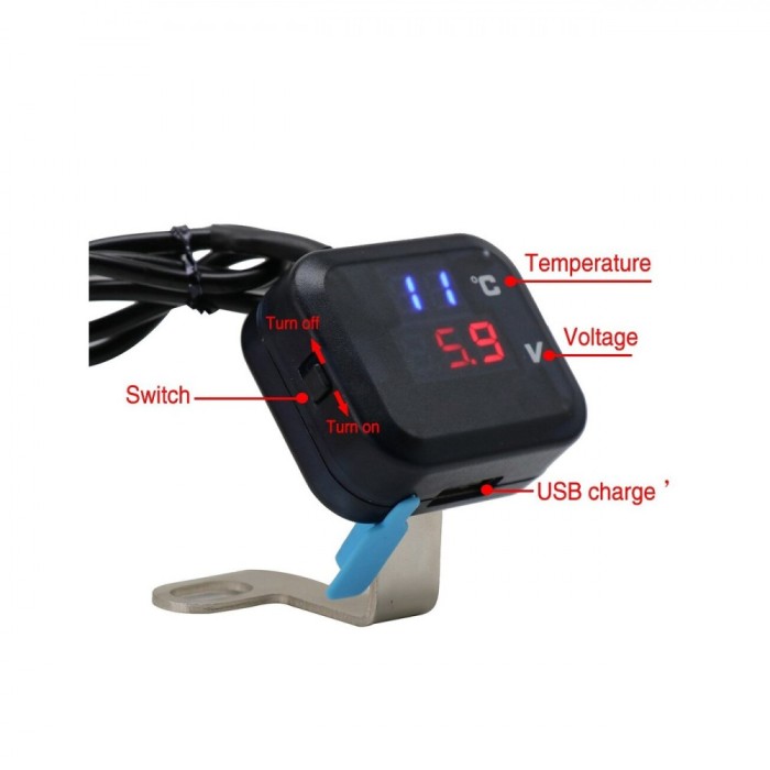 Termometru 4 in1 + mufa bord incarcator USB 3A + voltmetru 12V