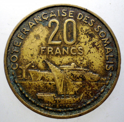 7.416 COTE FRANCAISE DES SOMALIS FRENCH SOMALILAND 20 FRANCS FRANCI 1952 foto