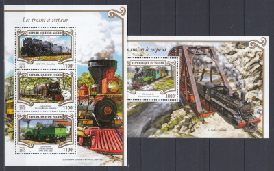 Niger 2015 - LOCOMOTIVE cu ABURI - BL + KB - MNH foto