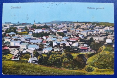 Bucovina - 1923 - Cernauti - Vederea Generala - printata, color, circulata, 5 timbre intacte, stampile lizibile foto