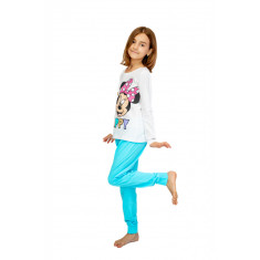 Pijama copii, cu maneca si pantalon lung, Disney Minnie, 100% Bumbac, Albastru
