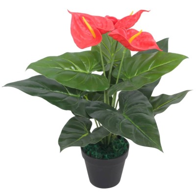 Plantă artificială Anthurium cu ghiveci, 45 cm, roșu și galben foto