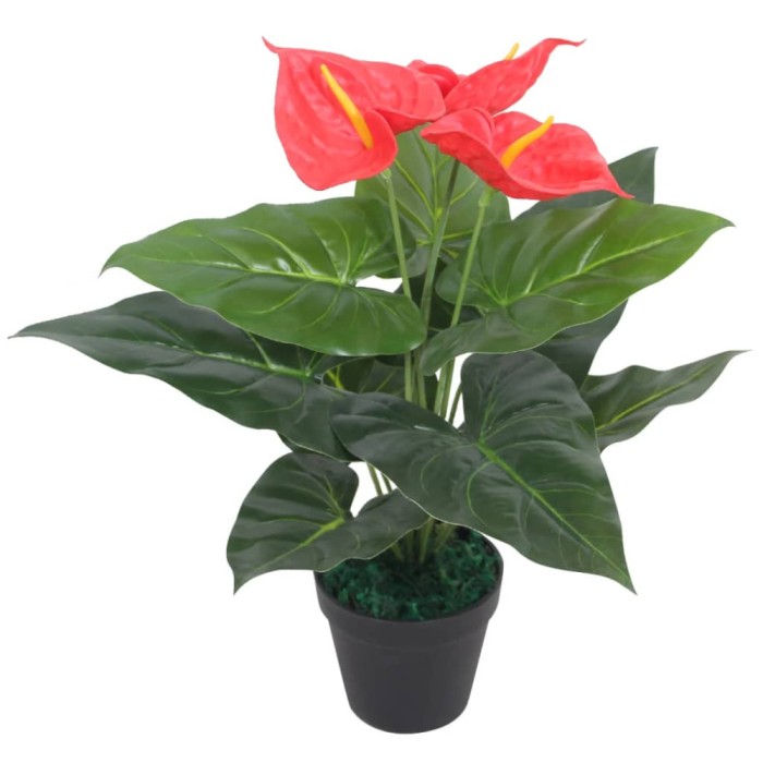 Planta artificiala Anthurium cu ghiveci, 45 cm, rosu si galben GartenMobel Dekor