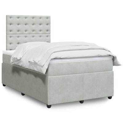 vidaXL Pat box spring cu saltea, gri deschis, 120x190 cm, catifea 3294598 foto