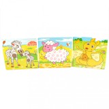 Cumpara ieftin Set 3 Puzzle din lemn - Animalute jucause, 7Toys