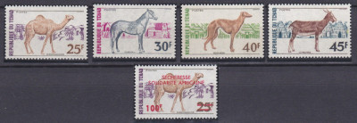 DB1 Fauna Africana Domestica Ciad 1972 4 v +1973 supratipar Seceta MNH foto