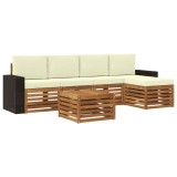 vidaXL Set de canapele de exterior cu pernă 6 pcs Natural și Crem 3384271