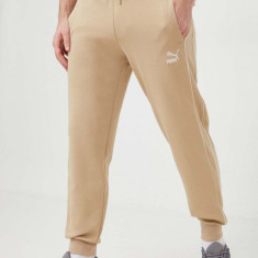 Puma pantaloni de trening T7 culoarea bej, uni 624329