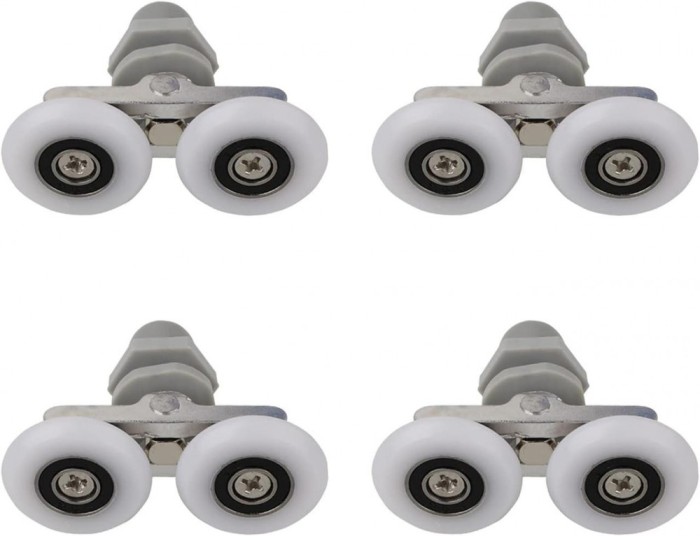 Set 4 role pentru usi de dus, 23 mm, Aluminiu, Alb/Gri