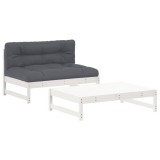 Set mobilier de gradina cu perne, 2 piese, alb, lemn masiv