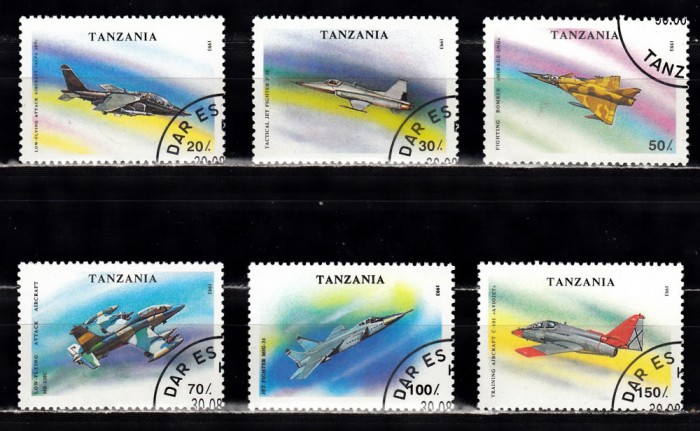 A12 S6 4 - Timbre foart vechi - Tanzania - aviatie - avioane militare de vanatoare