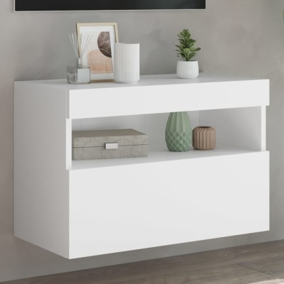 vidaXL Comodă TV de perete cu lumini LED, alb, 60x30x40 cm foto