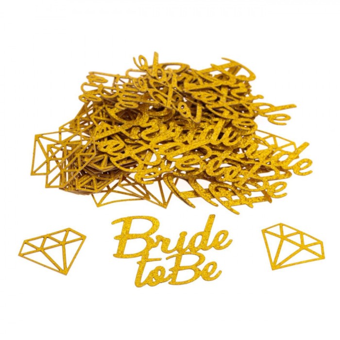 Confetti Decorativ Fun Hens, Bride to Be, Set 100 Bucăți, Glitter Auriu, Dimensiuni 3-5cm