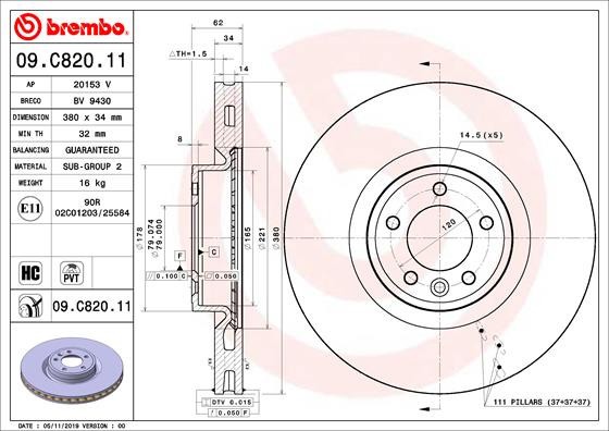 BREMBO 09.C820.11 PRIME LINE - UV Coated Disc frana