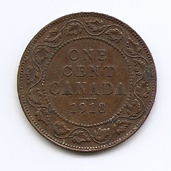 Canada 1 Cent 1918 - George V (with &amp;quot;DEI GRA&amp;quot;) Bronz, 25.5 mm KM-21 (1) foto