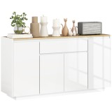 HOMCOM Bufet de Bucătărie cu 3 Dulapuri și 4 Uși cu &Icirc;chidere Lină, Mobilier Modern cu Sertar, 140x40x75 cm, Alb | Aosom Romania
