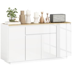 HOMCOM Bufet de Bucătărie cu 3 Dulapuri și 4 Uși cu &Icirc;chidere Lină, Mobilier Modern cu Sertar, 140x40x75 cm, Alb | Aosom Romania