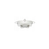 Vas termorezistent oval, 3L, chafing dish cu lumanare, incalzitor pentru mancare,capac inox, Kinghoff