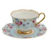 Set 2 cesti portelan Flowers 12x9x7 cm, 15x2 cm, 160 ml