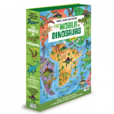 Carte pentru copii Cunoaste si exploreaza Lumea dinozaurilor Sassi, 14 pagini, puzzle inclus, 212 piese, limba engleza, 6 ani+ foto