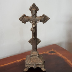 CRUCIFIX DE ALTAR DIN METAL CROMAT -CULT CRESTIN CATOLIC-FRANTA 1900 foto