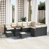 Set Canapea Grădină vidaXL cu Perne Negru Ratan Acacia, Canapea Grădină vidaXL cu 2 Locuri și Depozitare &amp; Perne Negru Ratan Poly, Set Dining Grădină