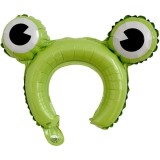 Balon din folie metalizata, flippy, tip coronita cu urechi, model broasca, ambalaj individual, pai inclus, umflare cu aer sau heliu, 28 x 31 cm, verde