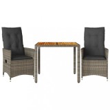 Cumpara ieftin Set bistro de gradina cu perne, 3 piese, gri, poliratan