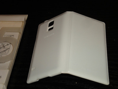 Husa originala Samsung Galaxy S5 G900F flip wallet alb perla foto