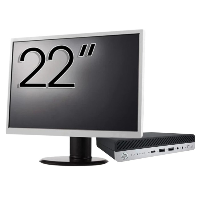 Pachet Calculator Second Hand HP EliteDesk 800 G5 Mini PC, Intel Core i5-9500T 2.20 - 3.70GHz, 8GB DDR4, 256GB SSD + Monitor 22&amp;quot; NewTechnology Me