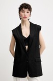 HUGO vestă de in culoarea negru, un singur rand de nasturi, 50537621