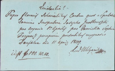 HST A303 Chitanță olografă 1839 limba latină foto