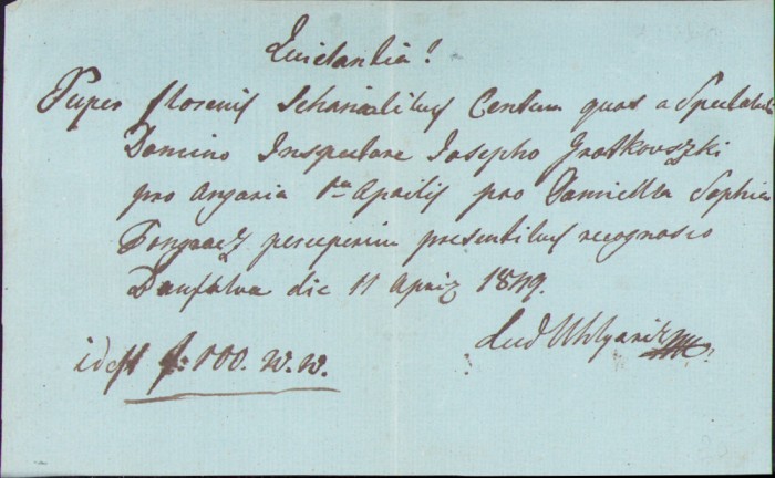 HST A303 Chitanță olografă 1839 limba latină