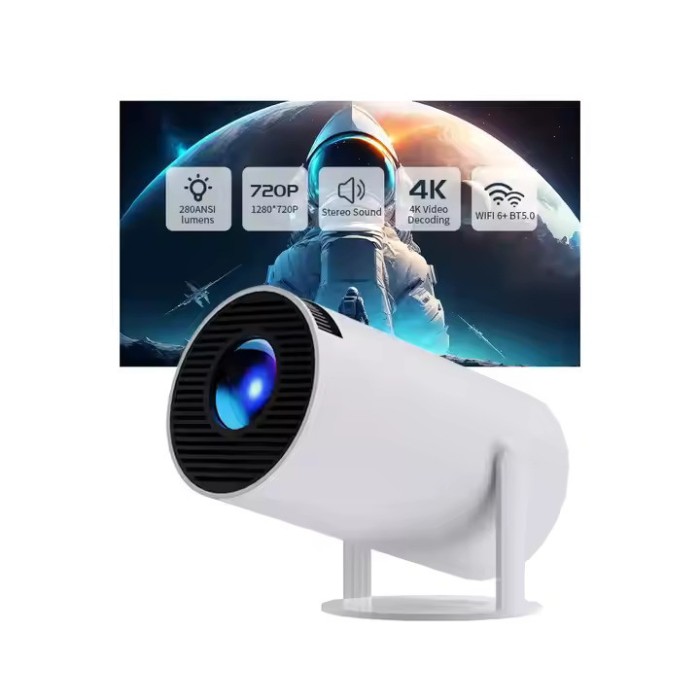 Videoproiector portabil HY300pro, Smart, 160 ANSI, Android 11, Wi-Fi 6 dual, Bluetooth, Rezolutie 1280x720p HD, suport 4K, conexiune HDMI, USB si Mirr