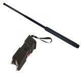 Cumpara ieftin Set Autoaparare: Baston Telescopic Otel 50cm + Electrosoc 400KV cu Lanterna, Sirena, Acumulator Reincarcabil, Negru