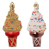 Set Ornamente Brad Craciun, Inghetata, 11cm, Rosu si Maro, 2 Bucati